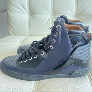 BALLY Etman Dark Grey Black Patent High Top Sneaker Size 8/ EU 7E